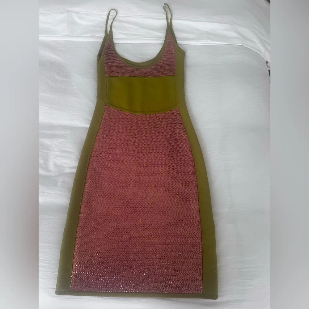 Herve Leger Olive and Maroon Midi  Dress- two pieces - limited edition- RARE - Picture 3 of 5